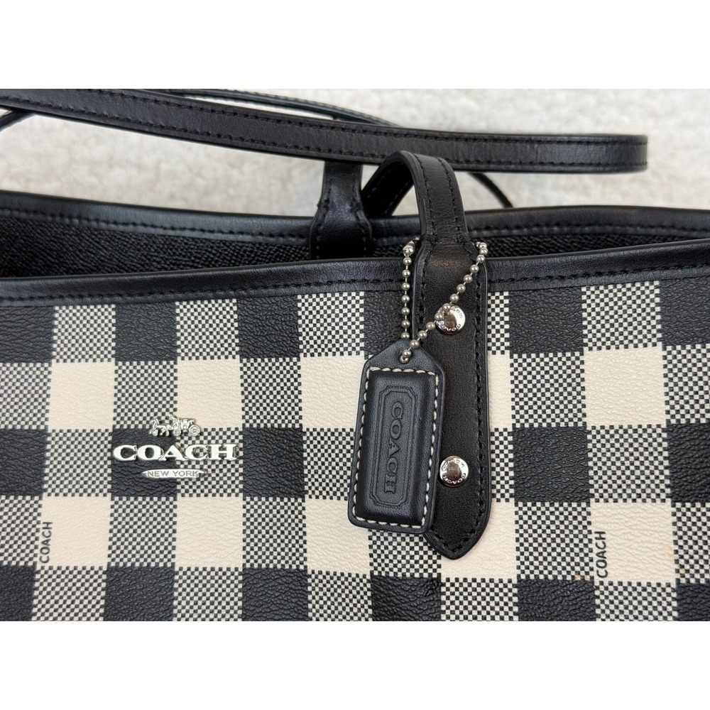 Coach City Tote Reversible Black Crossgrain Leather Gingham Plaid Handbag - Picture 11 of 11